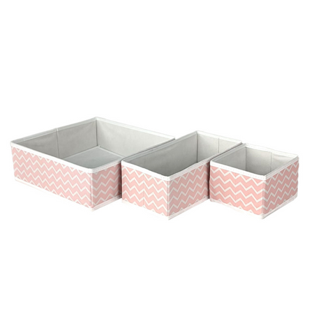 Qoolish Pack of 3 Drawer Pink Stripe Organizers