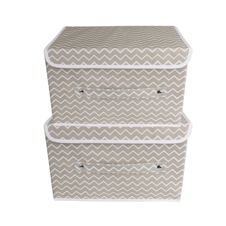 Qoolish Pack of 2 White Stripe Storage Box with Lid