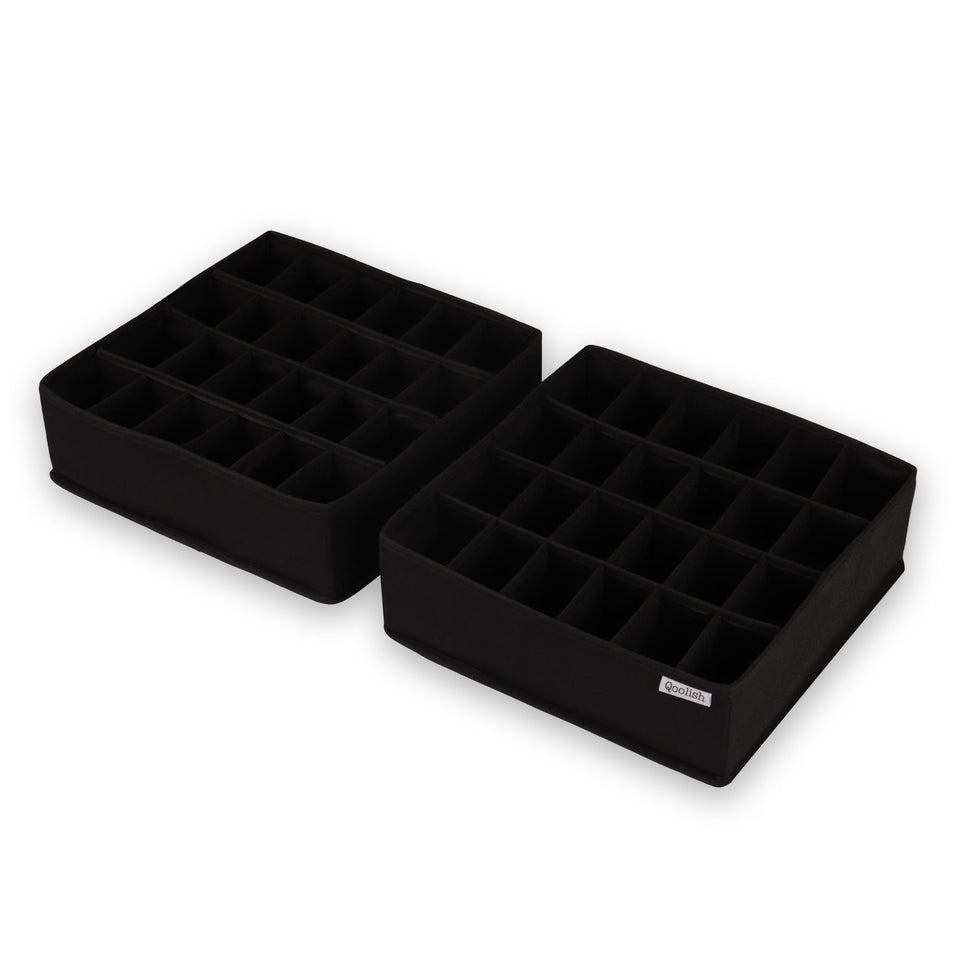 Qoolish Pack of 2 Sturdy Black Drawer Organizers - Efficient Drawer Dividers