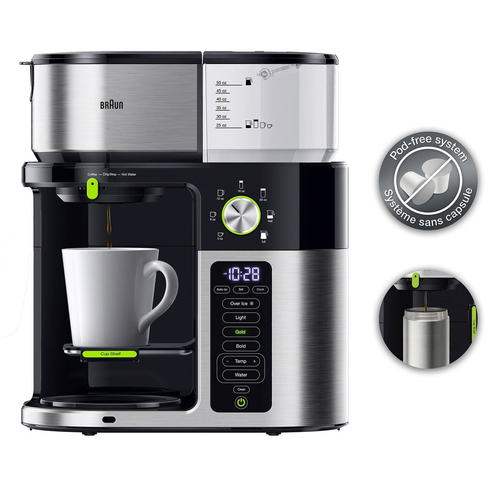 Braun Multiserve Brewing System in Stainless Steel and Black with Glass Carafe (KF9150BK)