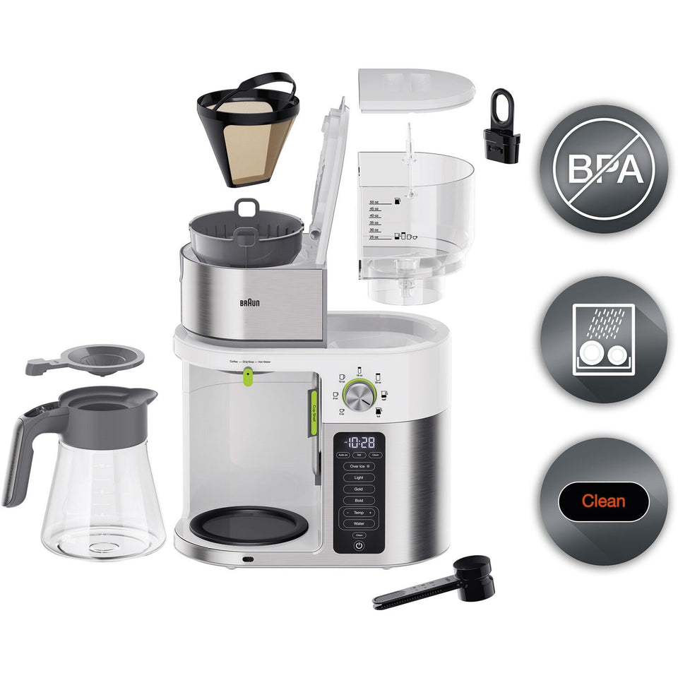 Braun Multiserve Brewing System in Stainless Steel and White with Glass Carafe (KF9150WH)