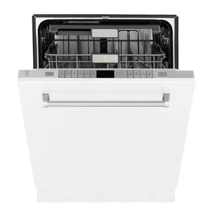 ZLINE 24-Inch Monument Series 3rd Rack Top Touch Control Dishwasher in White Matte with Stainless Steel Tub, 45dBa (DWMT-WM-24)