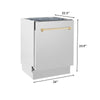 ZLINE Autograph Edition 24-Inch 3rd Rack Top Control Tall Tub Dishwasher in Stainless Steel with Gold Handle, 51dBa (DWVZ-304-24-G)